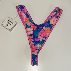 Kulani Kinis High Leg Thong Bikini Bottoms- Electric Palms